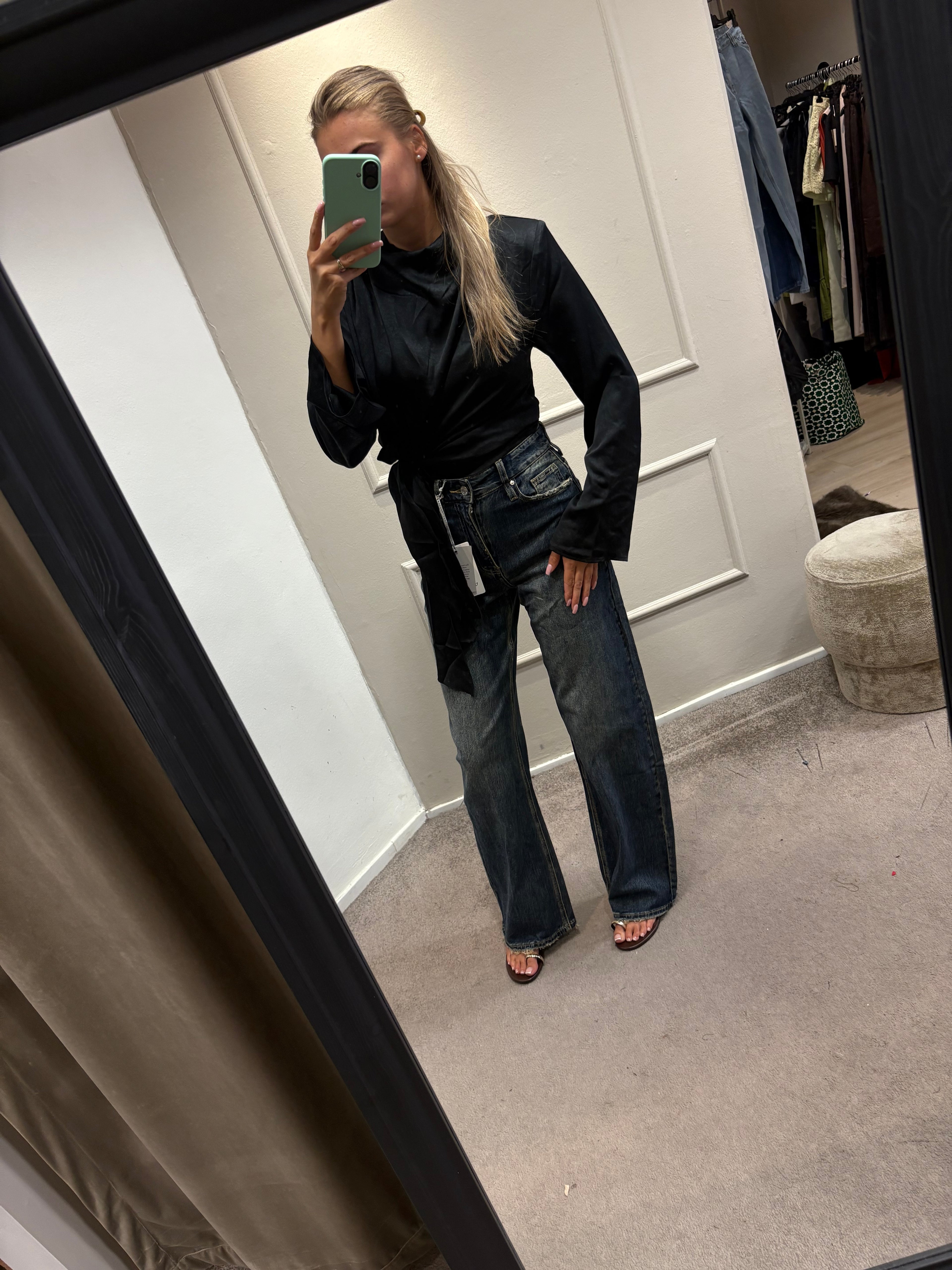 Satin blouse - Zwart