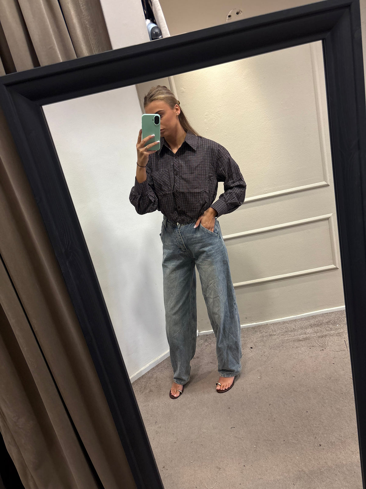 Ruit blouse - Bruin
