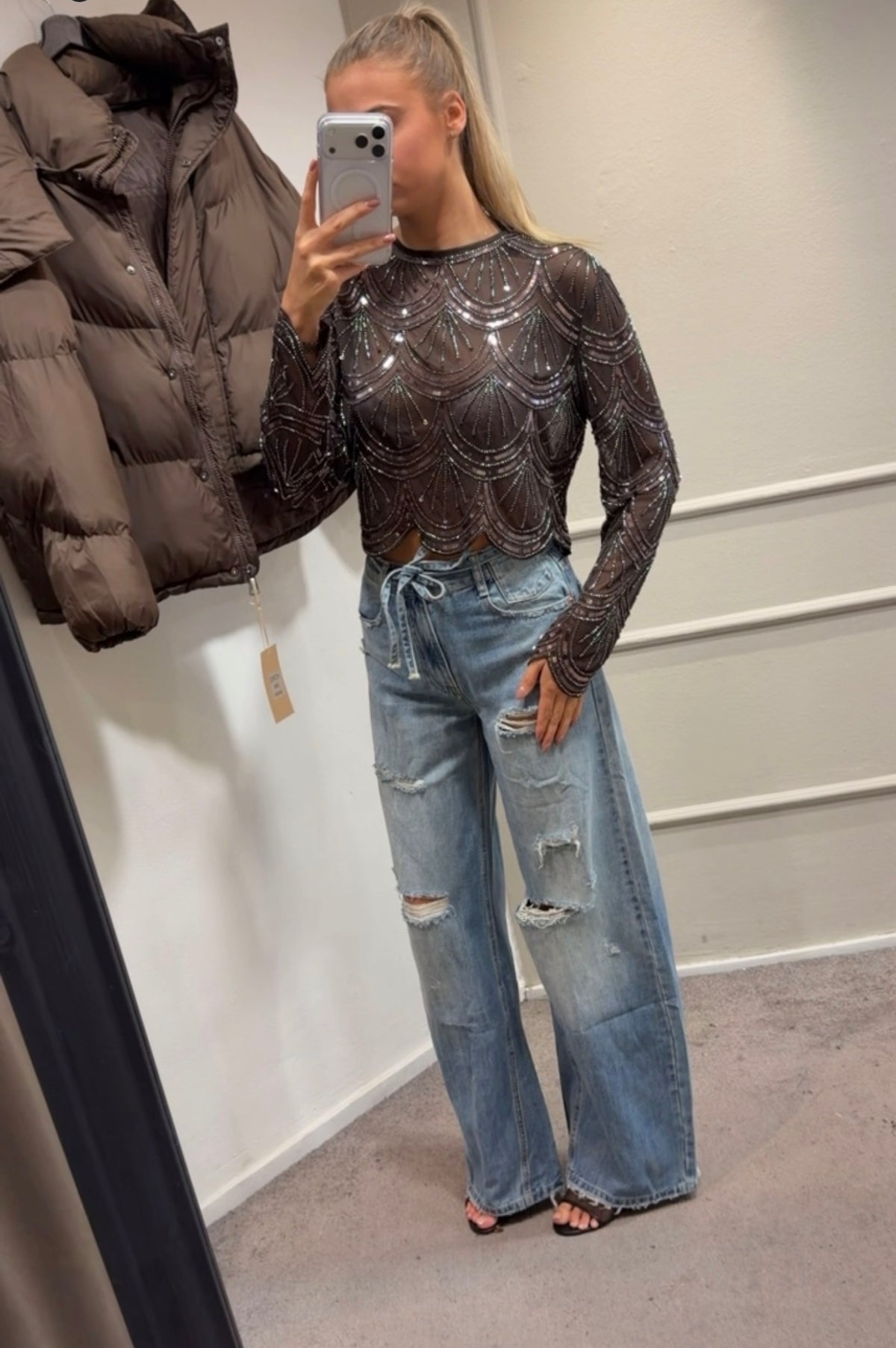 Glitter top - Bruin