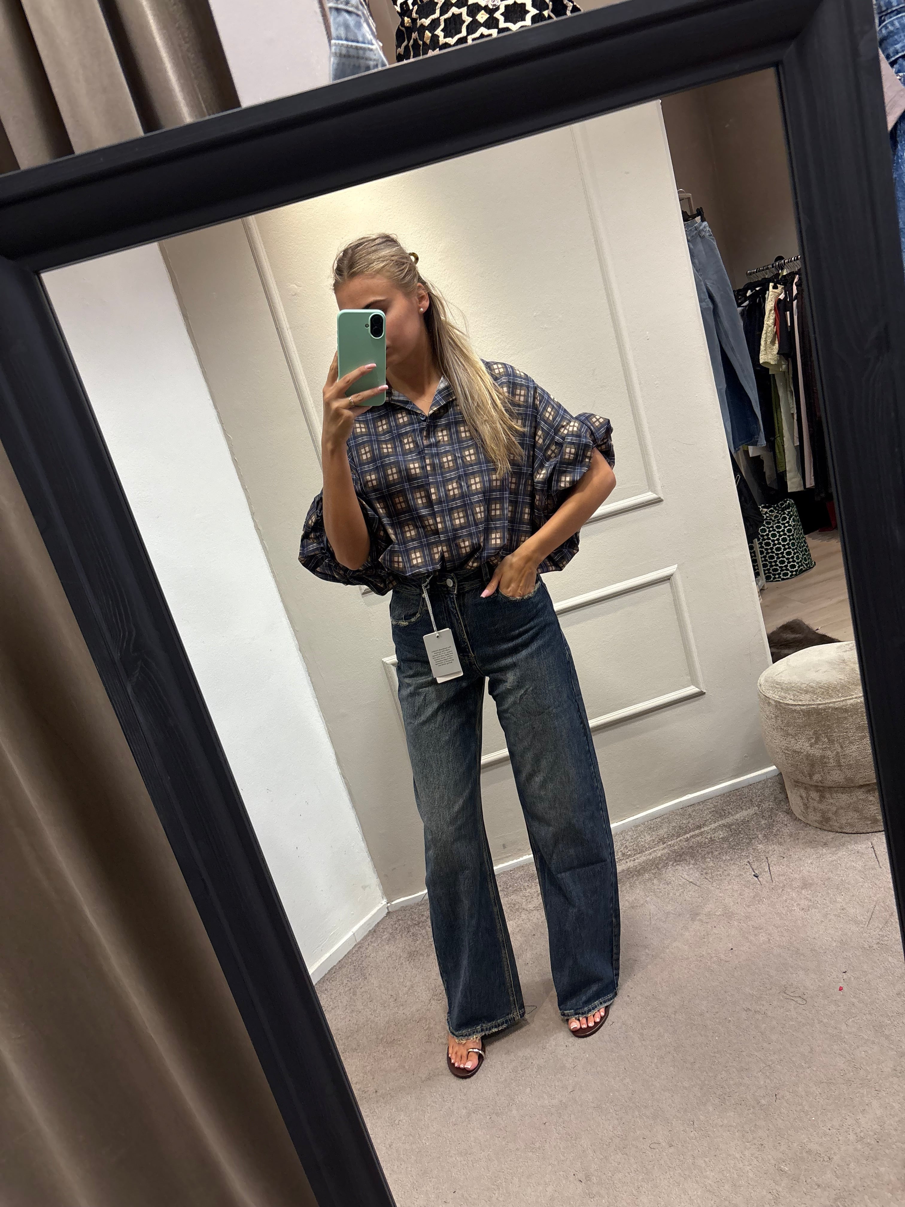 Ruit blouse - donkerblauw